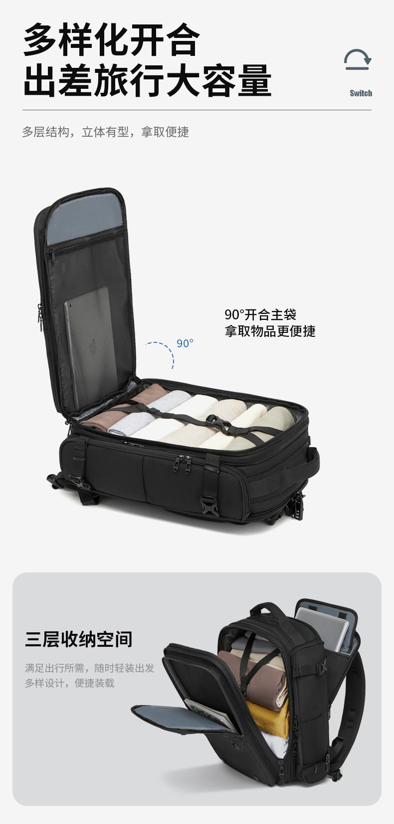 OZUKO Multifunctional Backpack Men's Large Capacity Backpack 3-in-1 detachable outdoor sports travel bag - 图片 13