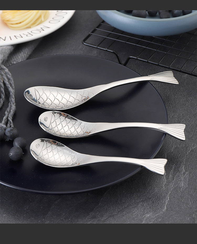 304Stainless Steel Spoon Cooking Restaurant Spoon Pickled Fish Spoon Cartoon Spoon PVD Titanium-plated Colorful Fish Tail Cute Spoon - 图片 36