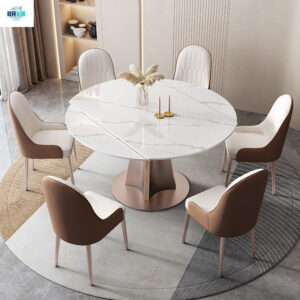 Light Luxury Rock Board Dining Table and Chair Set Modern Minimalist Small Apartment Square Round Dual-use Rotating Telescopic Dining Table