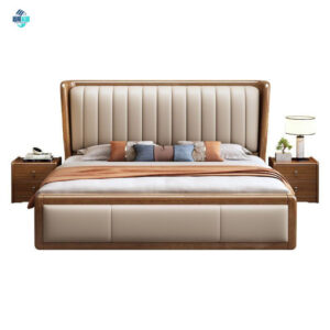 Modern simple light luxury solid walnut Chinese-style bed1.5Rice1.8High-end Soft Bed with Soft Backrest and Storage for Wedding Bed