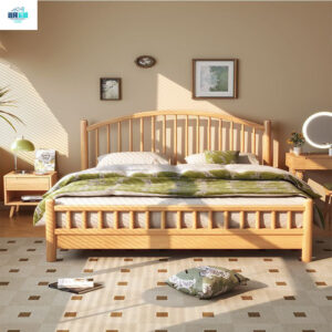 Nordic Solid Wood Bed Modern Simple Bed Natural Wood Economical Windsor Bed Double Bed Japanese Style Master Bedroom Homestay Large Bed