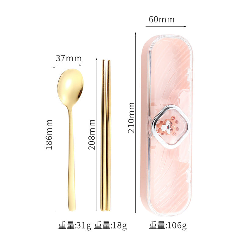 304Stainless Steel Tableware Student Cartoon Portable Tableware Set Work Outdoor Fork Spoon Chopsticks Three-piece Set - 图片 17
