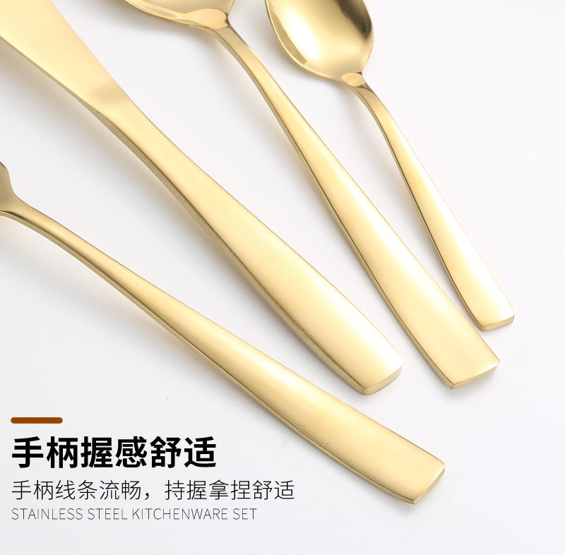 410Stainless Steel Tableware24Set of Hotel Western Dining Square Handle Steak Knife, Fork, Spoon, Tea Spoon - 图片 20