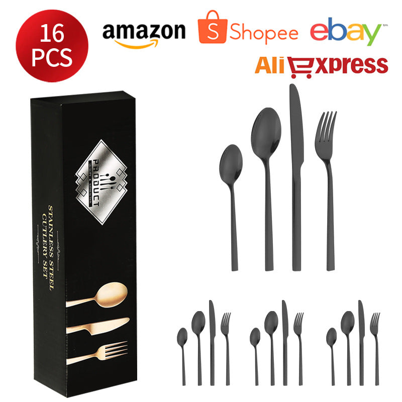 410Stainless Steel Tableware Hotel Restaurant Thickened Square Handle Knife Fork Spoon Set Western Food24Set of Steak Knives and Forks - 图片 20