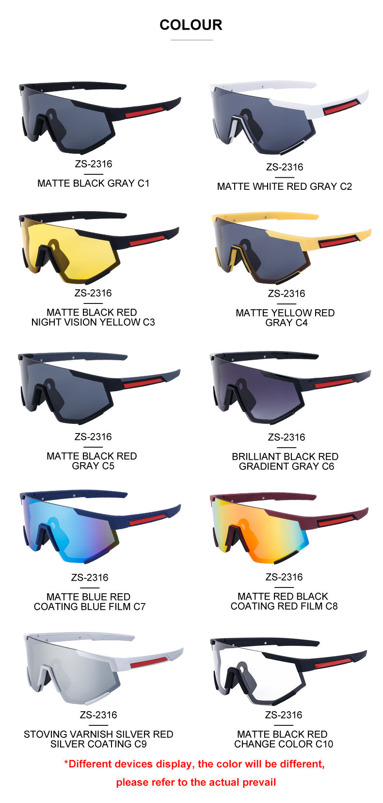 New Cycling Goggles for Women, UV Protection, One-Piece Large Frame Sunglasses, Outdoor Sports Colorful Integrated Sunglasses - 图片 22
