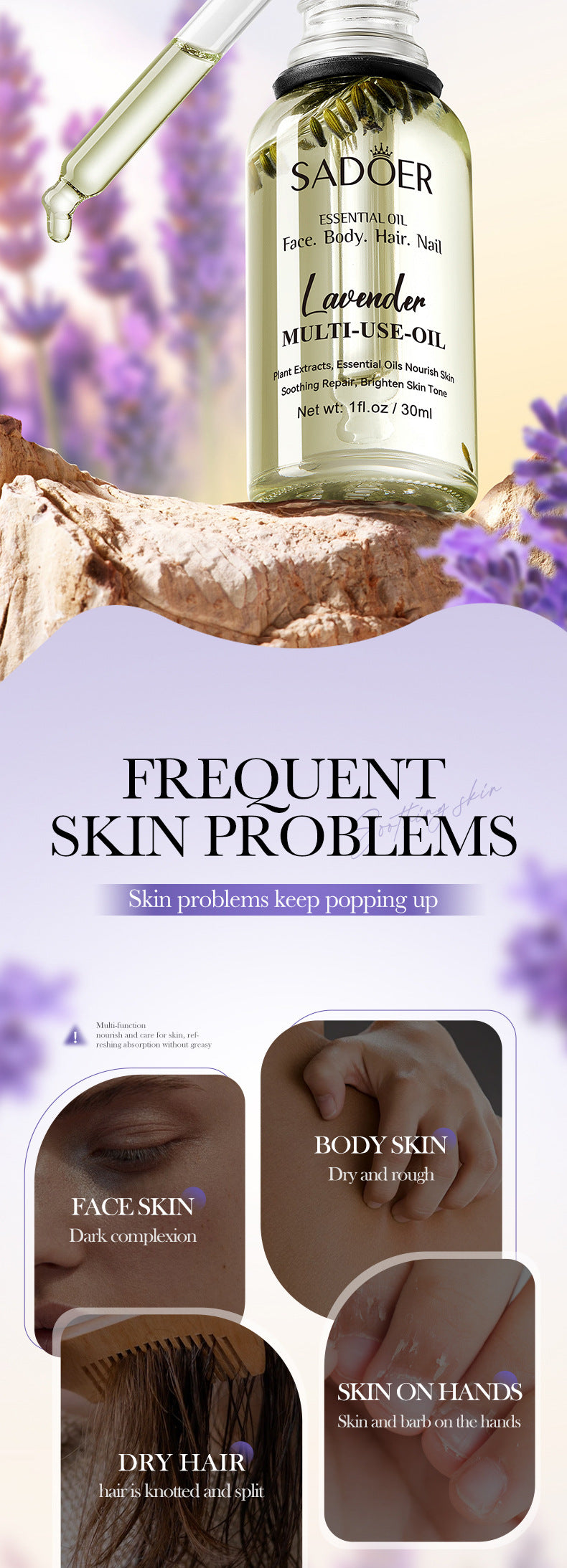 Cross-border Lavender Dried Flower Massage Oil30ml Moisturizing and rejuvenating skin body oil wholesale from foreign trade manufacturer - 图片 8