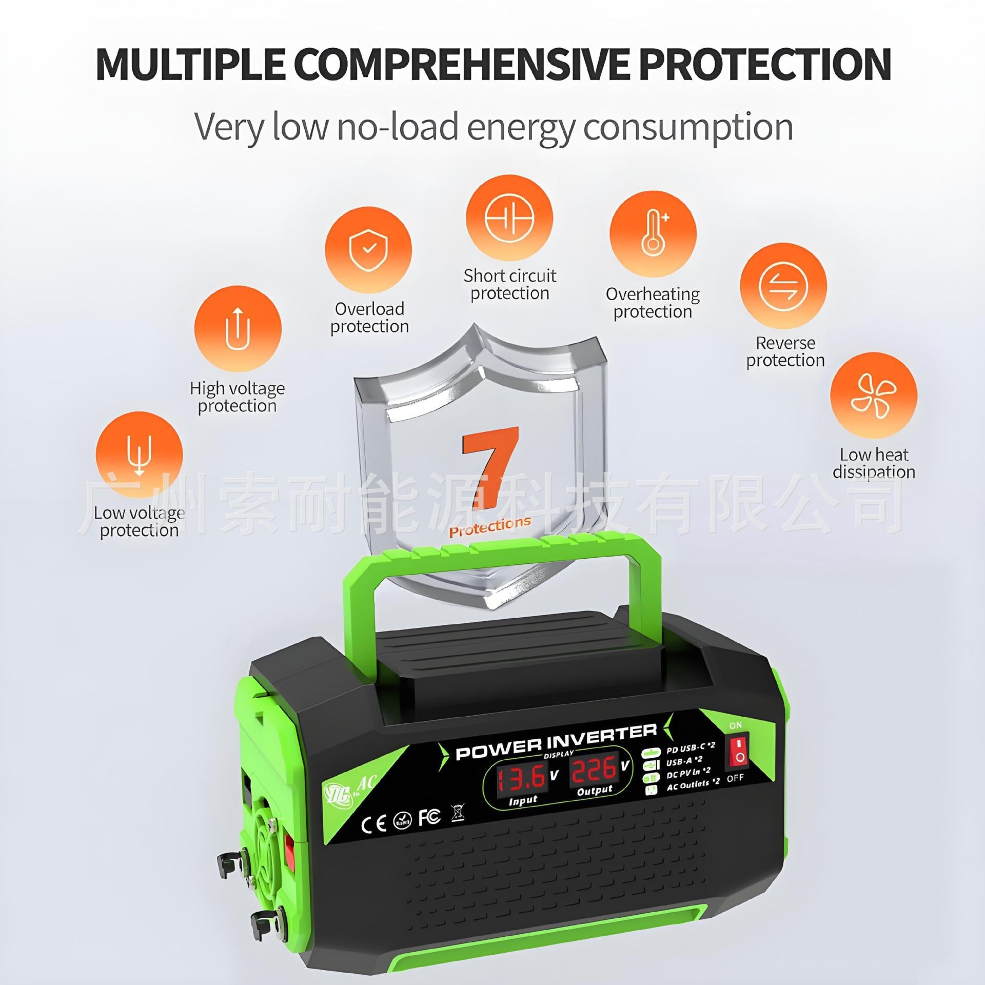 Vehicle Inverter300W/500W12V Turn110V/220V Dual Socket with Digital Display/USB/Type-C - 图片 18