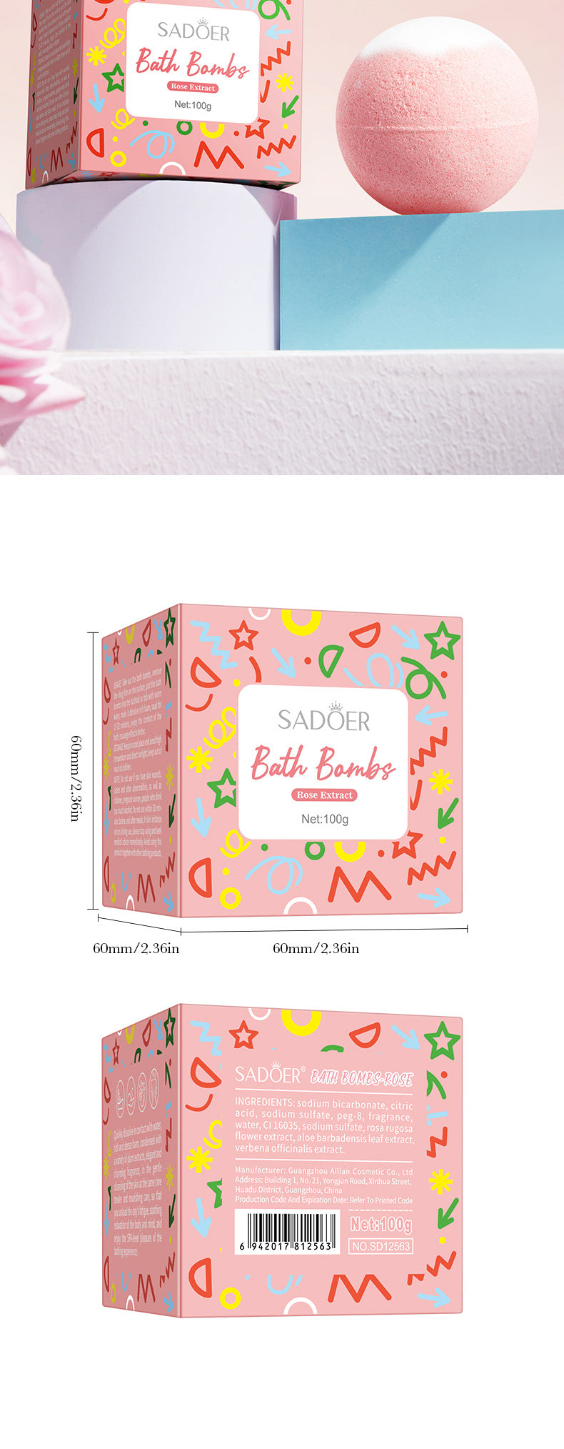 Rose Bath Salt Balls SADOER Deep Cleansing Body Universal Bath Ball Cross-Border Foreign Trade Wholesale - 图片 19