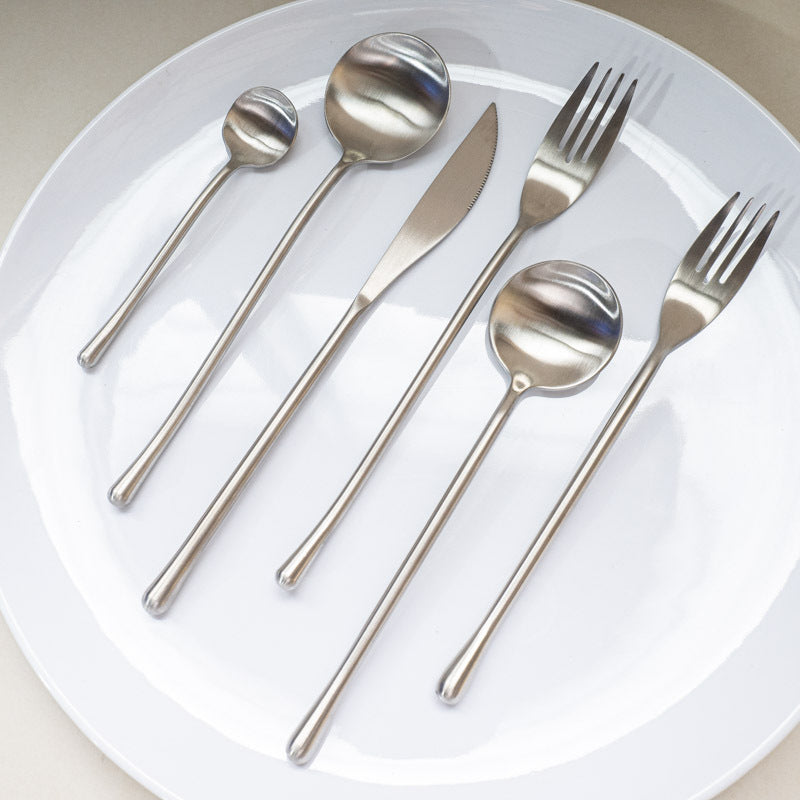 Japanese Style ins304Stainless Steel Thickened Round Dessert Spoon Western Cutlery Set Long Handle Fruit Fork - 图片 3