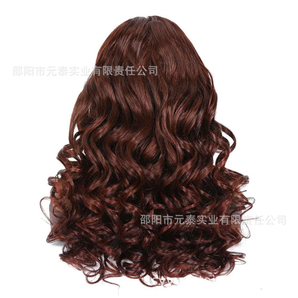 13*4Amazon European and American Wig Women's Synthetic Fiber Front Lace Long Curly Hair wig Reddish Brown Big Wave Headband - 图片 4