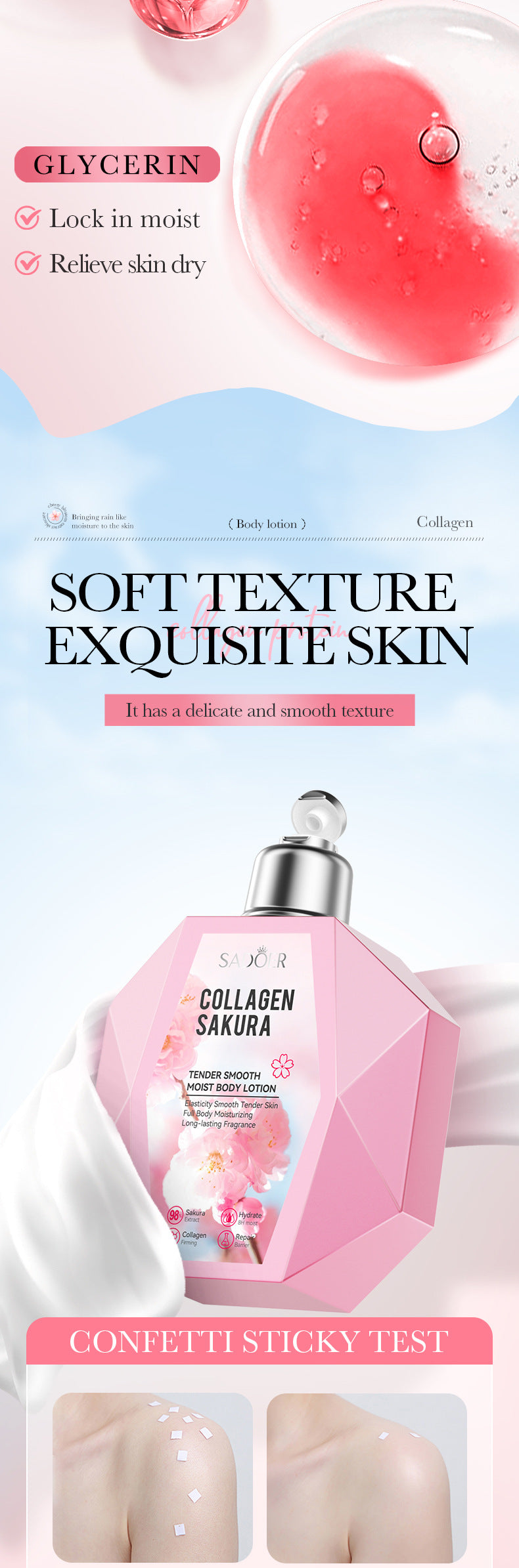 Sakura Body Lotion300ml SADOER Collagen Tender and Smooth Skin Lotion Cross-Border Wholesale - 图片 13