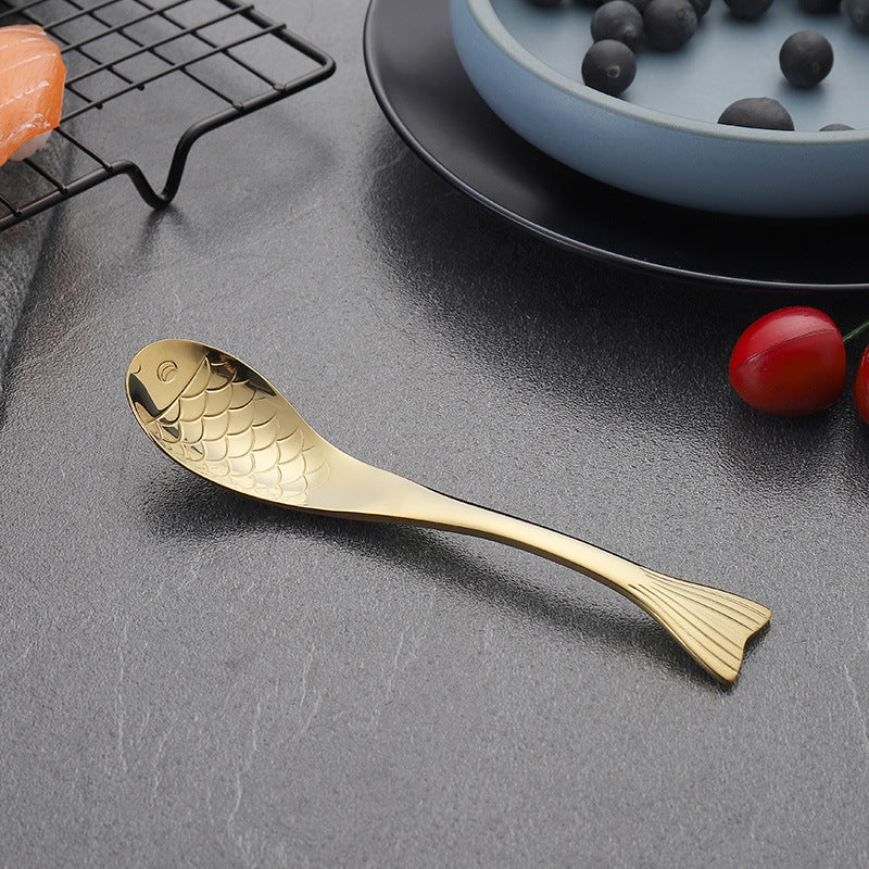 304Stainless Steel Spoon Cooking Restaurant Spoon Pickled Fish Spoon Cartoon Spoon PVD Titanium-plated Colorful Fish Tail Cute Spoon - 图片 12
