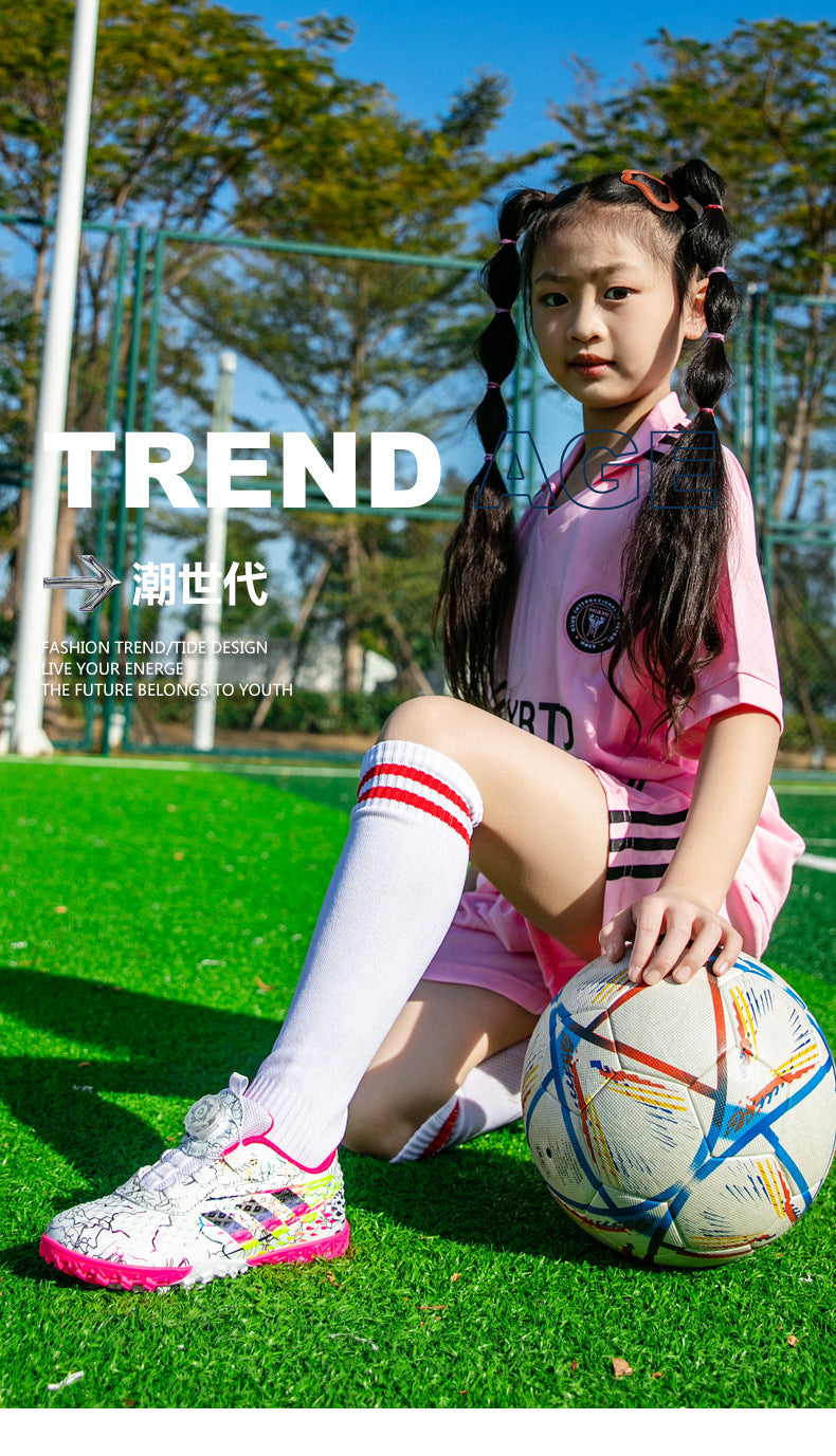 New style soccer shoes for men, women, and children with rotating buckle TF Broken Nail Style Youth Student Grassland Competition Training Shoes - 图片 10