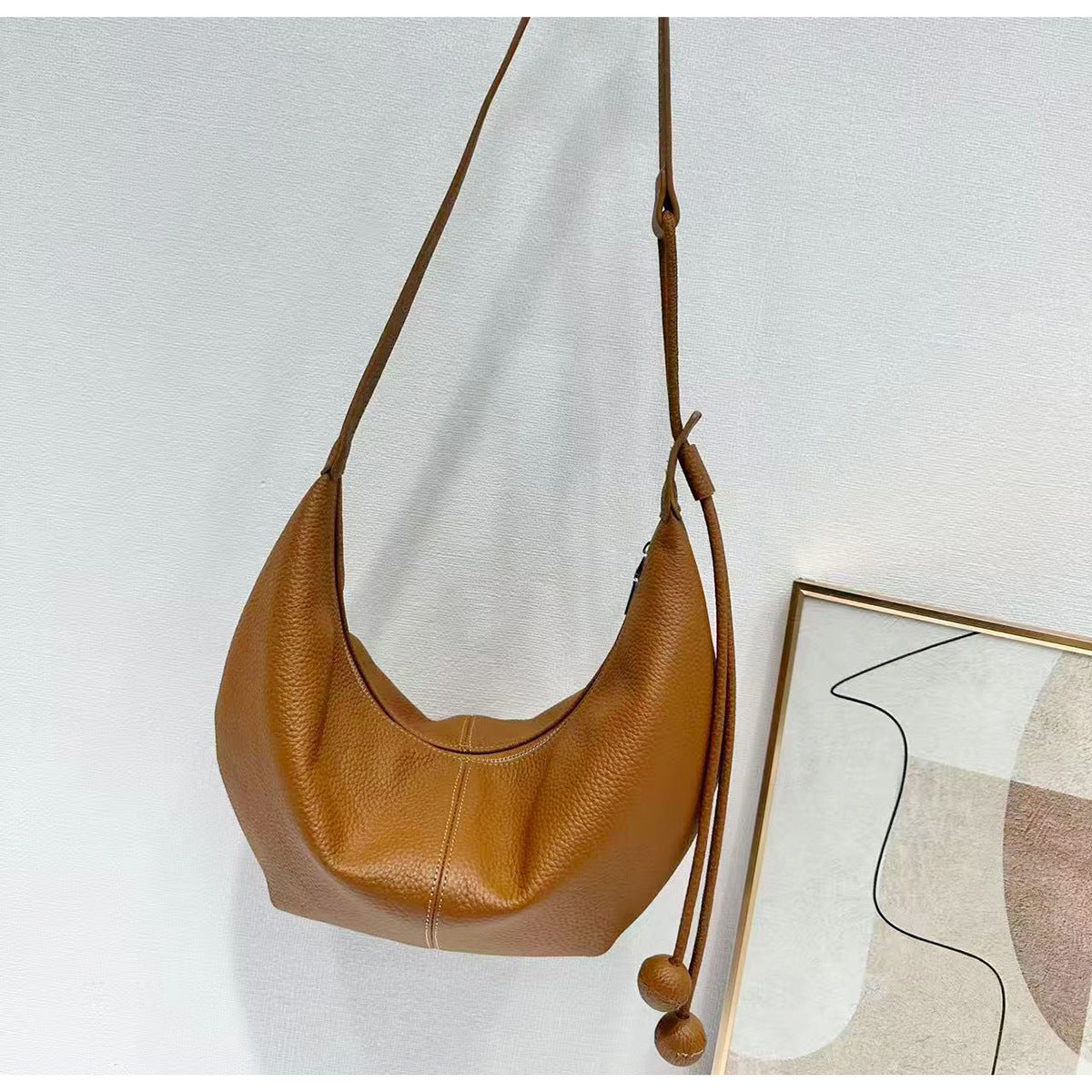 New Genuine Leather Underarm Bag Top Layer Cowhide Horn Dumpling Bag Simple Casual Versatile Single Shoulder Crossbody Bag - 图片 6