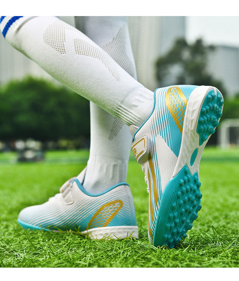 New football shoes for men and women with Velcro for children TF Broken Nail Style Youth Student Grassland Flat Training Shoes - 图片 29