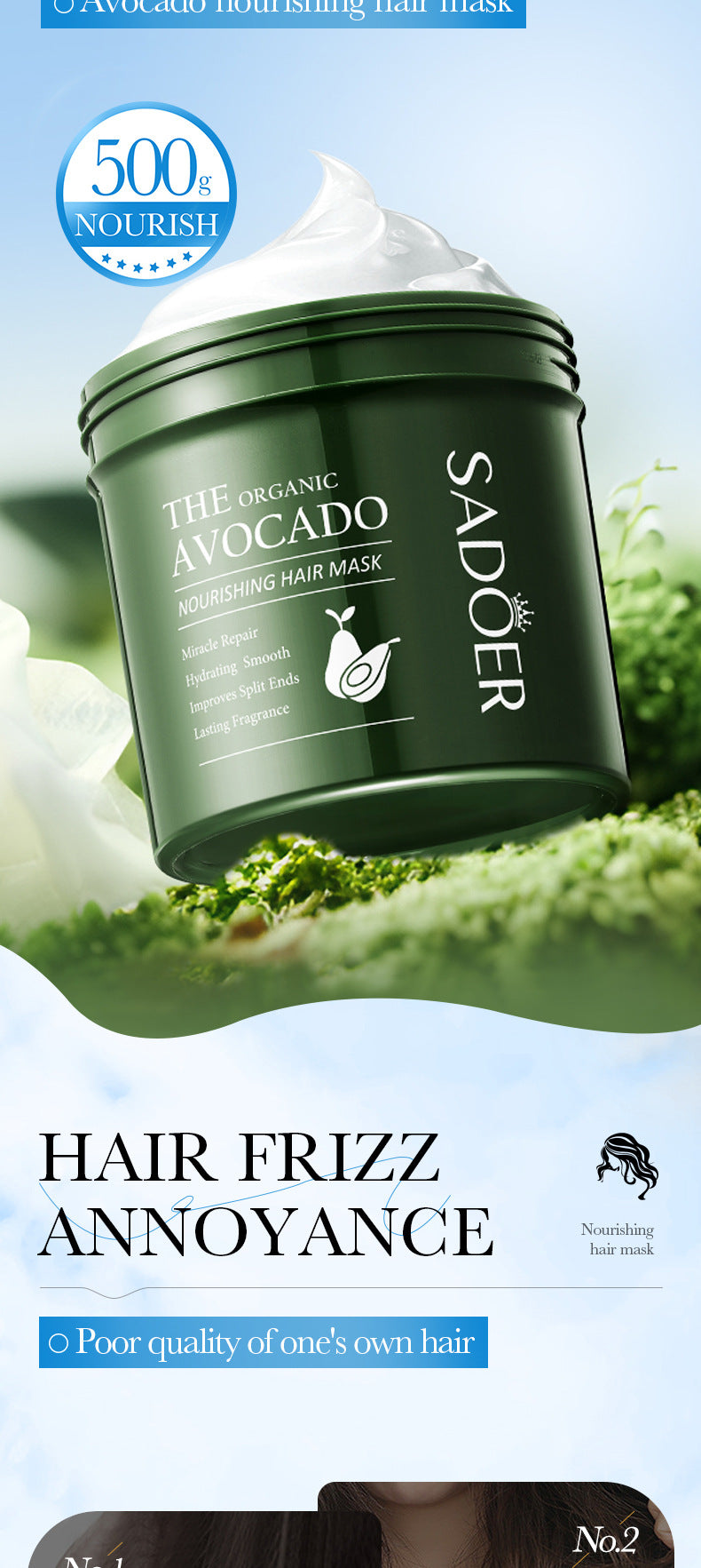 Avocado Smooth and Nourishing Hair Mask SADOER Cross-border foreign trade wholesale of frizz improvement conditioner - 图片 7