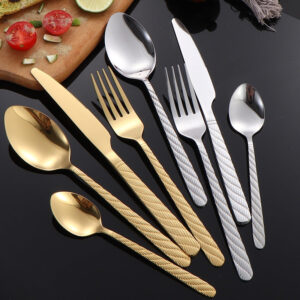 410Stainless Steel Tableware Hotel Restaurant Hemp Rope Pattern Knife Fork Spoon24Set of Western Steak Knives and Forks