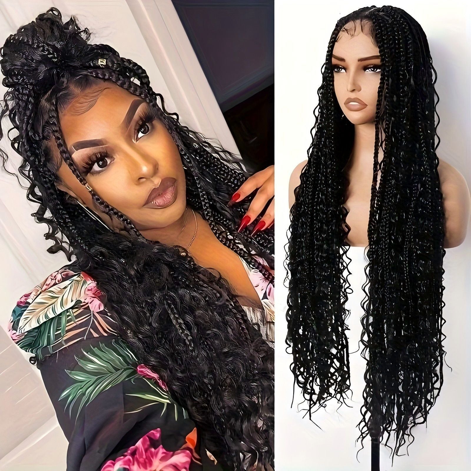 Cross-Border Hot-Selling Wig European and American Style Braided Full Lace Synthetic Crochet Wig Box Braids Wig - 图片 3