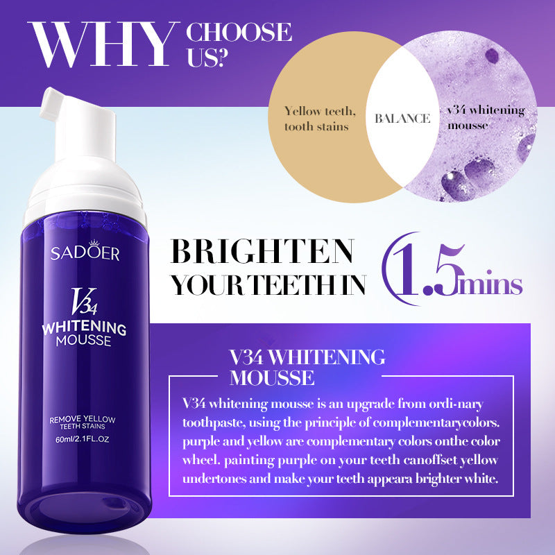 V34Whitening Foam Toothpaste SADOER Clean Teeth Clean Mousse Cross-Border Foreign Trade Wholesale - 图片 3