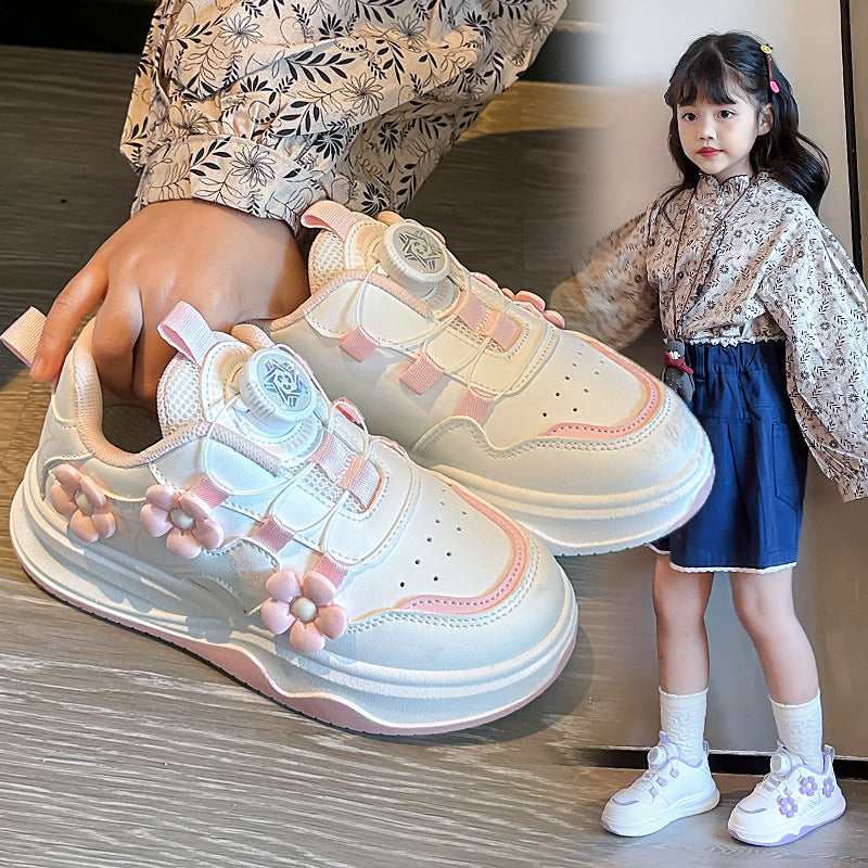 Children's Sports Shoes Spring and Autumn2025New Student Knob Girls' White Sneakers Versatile Casual Girls' Running Shoes - 图片 4