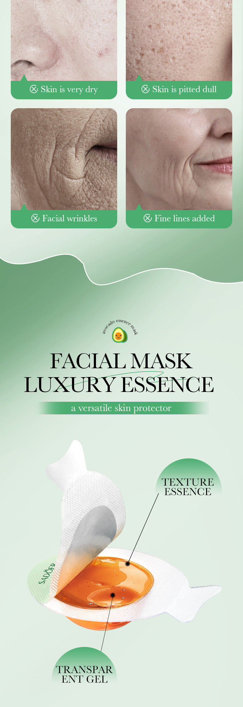 Sleep Mask SADOER Avocado Portable Smear-On Nourishing Anti-Wrinkle Freeze Mask Cross-Border Foreign Trade Wholesale - 图片 8