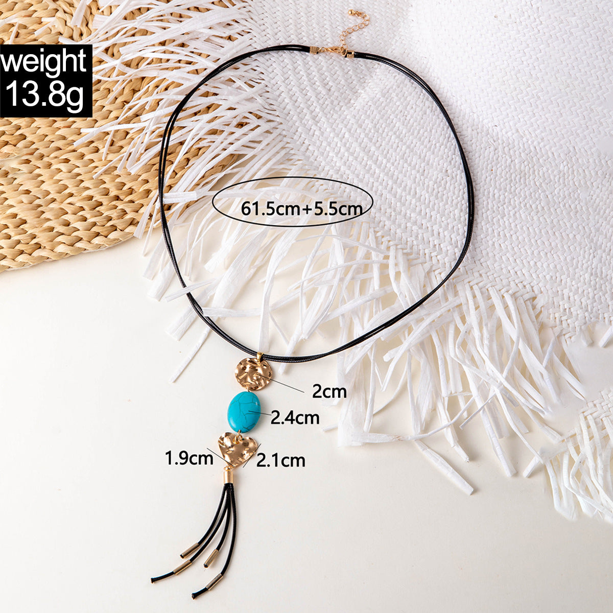 European and American Retro Turquoise Pendant Sweater Chain Design Heart-shaped Women's Autumn Winter Long Tassel Y Type Necklace - 图片 7