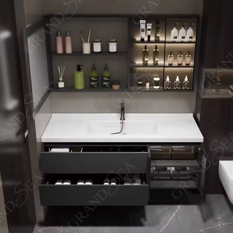 Modern Simple Design Bath Wall Mounted Bathroom Mirrored Vanity Cabinet With Ceramic Sink - 图片 3