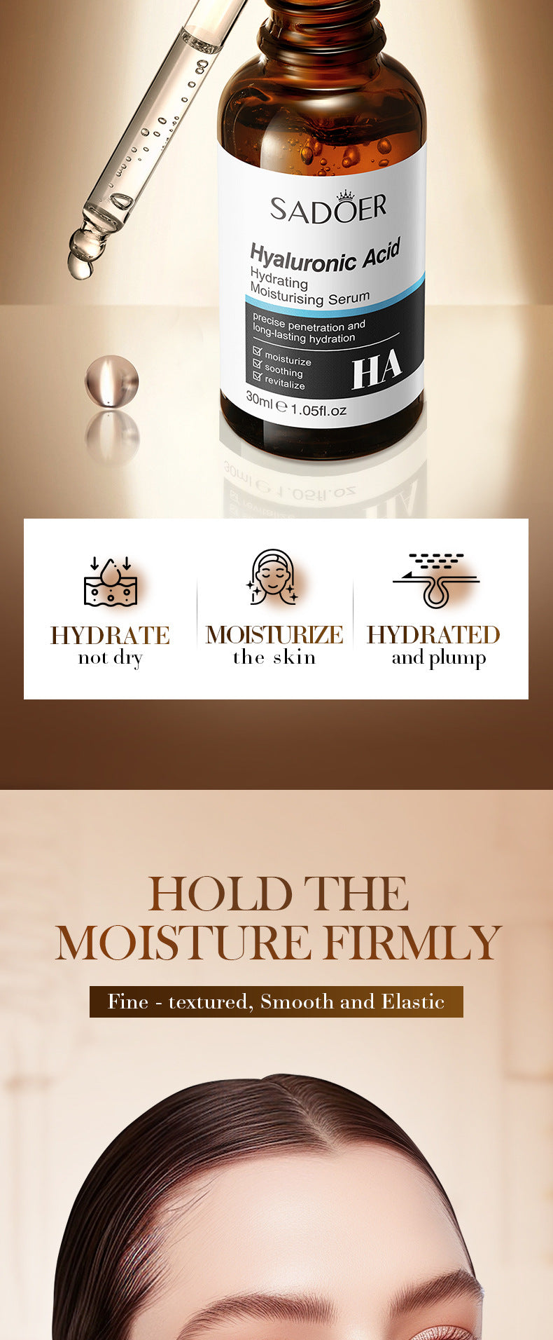 Hyaluronic Acid Hydrating Moisturizing Serum SADOER Skin rejuvenation and moisturizing essence liquid cross-border wholesale - 图片 14