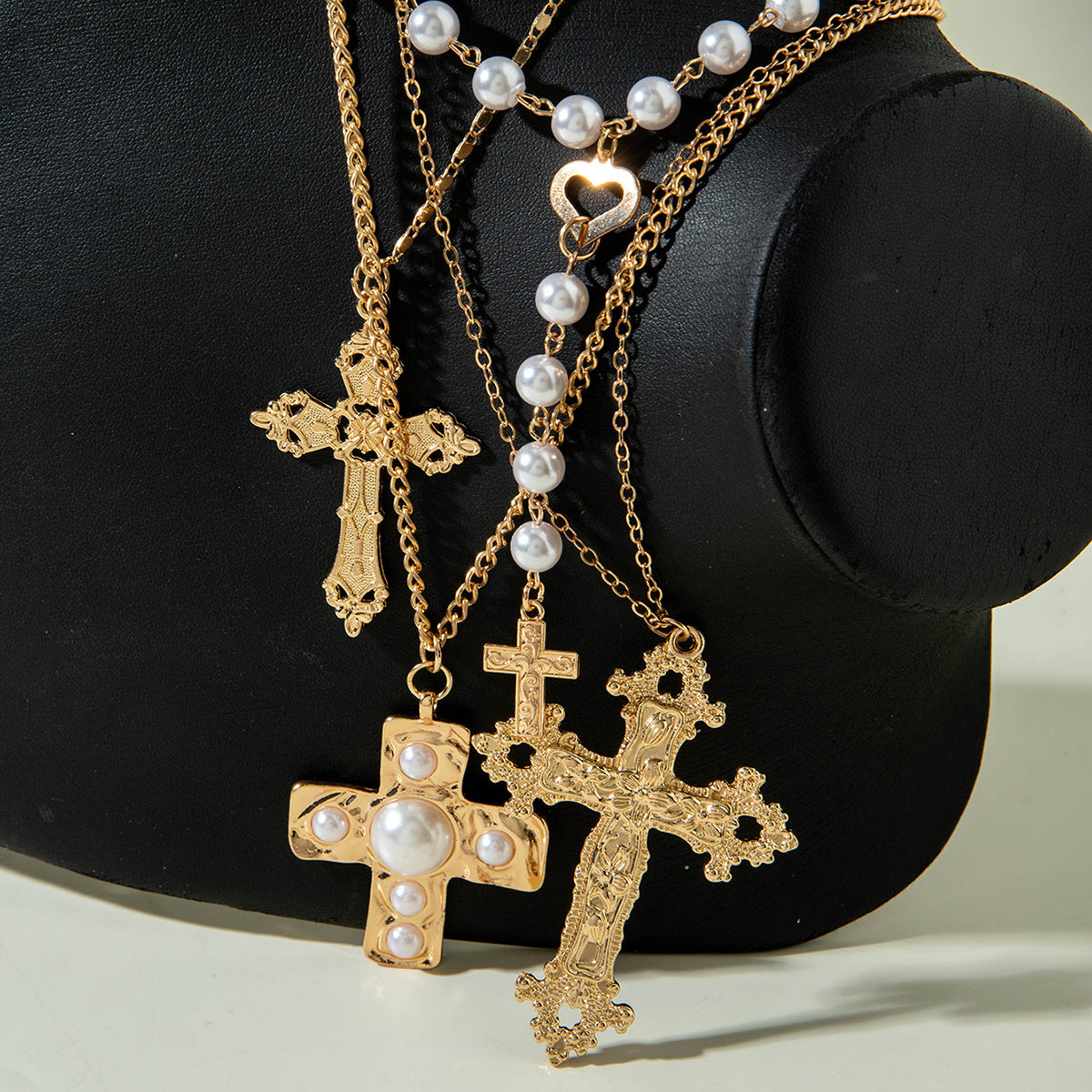 European and American Retro Hollow Diamond Cross Pendant Necklace Gothic Style Black Layered Wear Y Type Necklace - 图片 72