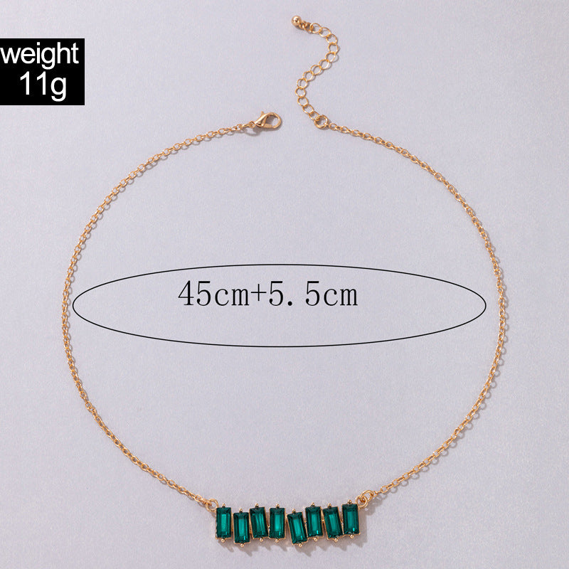 European and American Style Jewelry Colorful Square Inlaid Diamond Single Necklace Geometric Chain Imitation Gemstone Single Layer Collarbone Chain - 图片 6