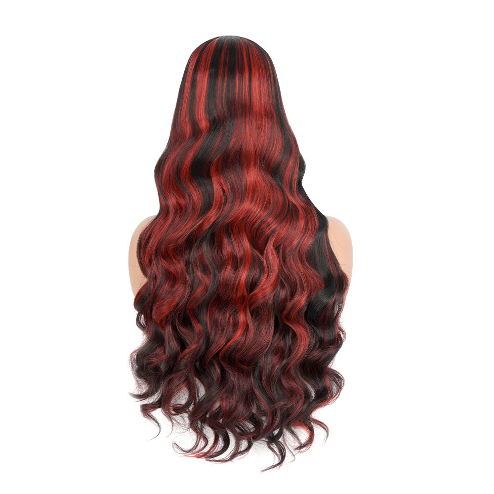 Wig for Women, Front Lace, Wavy Long Curly Hair, Red and Black Gradient Color, High-Temperature Fiber, Synthetic Hair Wig, European and American Cross-Border - 图片 10