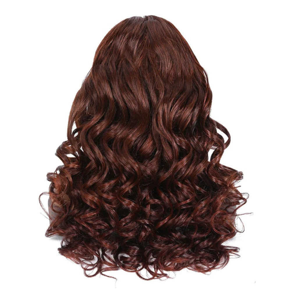 13*4Amazon European and American Wig Women's Synthetic Fiber Front Lace Long Curly Hair wig Reddish Brown Big Wave Headband - 图片 10