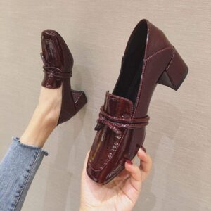 Small Leather Shoes for Women2025Spring New Retro Square Toe Soft Leather Chunky Heel Single Shoes High Heel Women's Shoes British Style Loafers