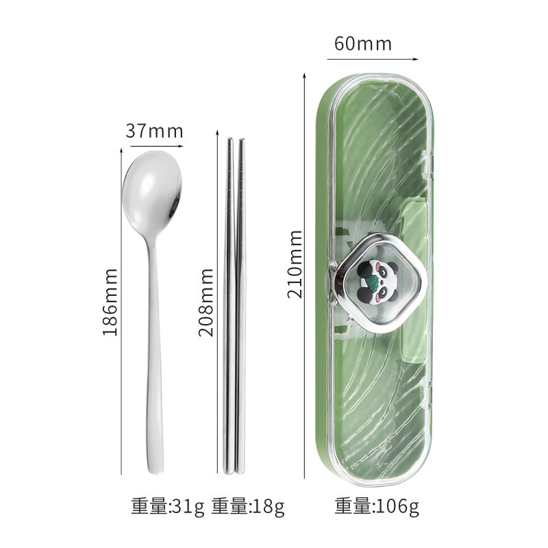 304Stainless Steel Tableware Student Cartoon Portable Tableware Set Work Outdoor Fork Spoon Chopsticks Three-piece Set - 图片 8