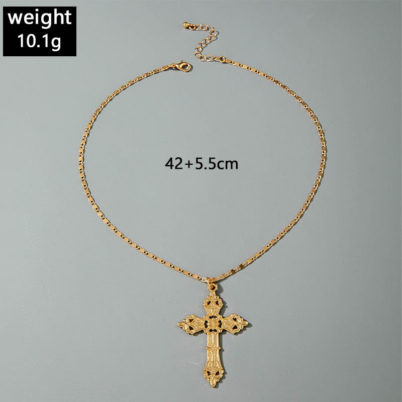 European and American Retro Hollow Diamond Cross Pendant Necklace Gothic Style Black Layered Wear Y Type Necklace - 图片 80