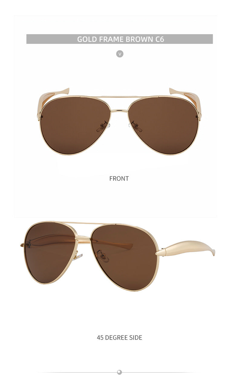 Toad-shaped Metal Sunglasses2025New Retro Plain Sunglasses High-End Feel Women Street Style Trendy Sunglasses - 图片 31