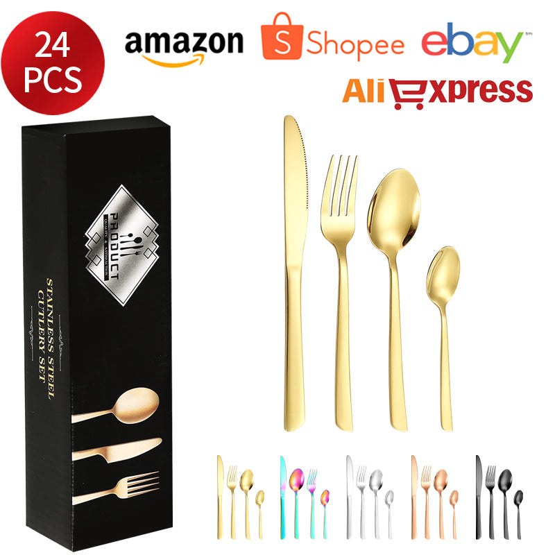 410Stainless Steel Tableware Restaurant Steak Knife Fork Oblique Handle Western Food Knife Fork Spoon6Human Portion24Set - 图片 4
