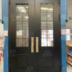 Modern European Design Residential Anti-Theft Entrance Black Cast Aluminum Glass Double Front Entry Door for Houses