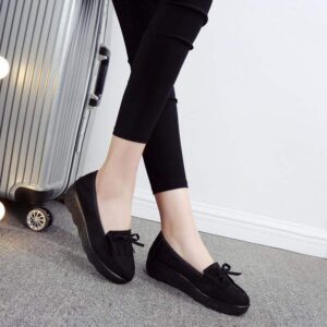 Spring and Autumn Old North Cloth Shoes Shallow Mouth Rocking Single Shoes Platform Thick Sole Loafers Wedge Women's Shoes Black Work Shoes41