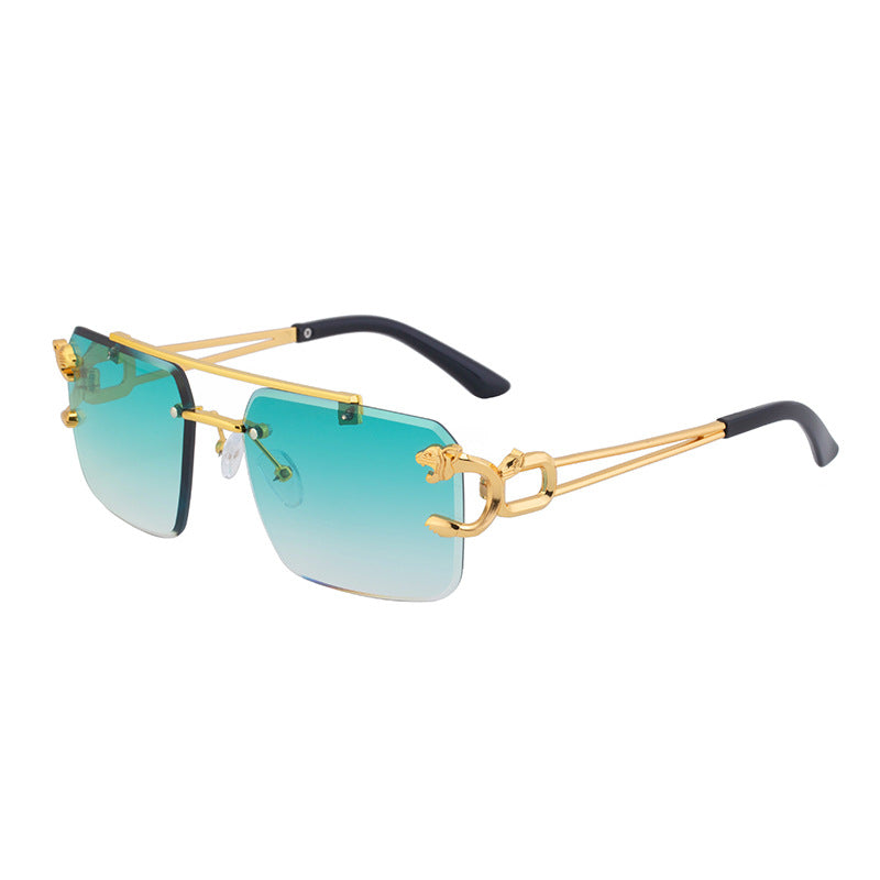 European and American Retro Double Bridge Sunglasses for Men Fashion Leopard Rimless Cut Edge Sunglasses for Women Wholesale shades - 图片 6