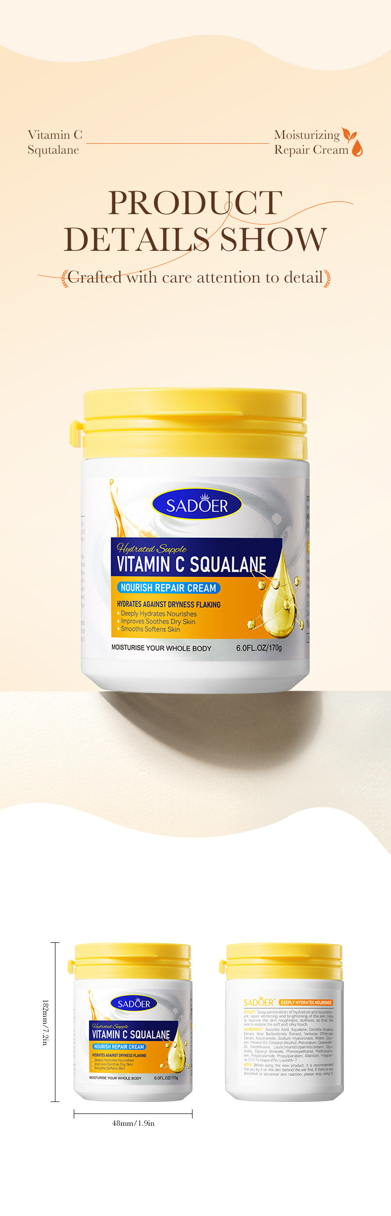 Repair cream170g SADOER Vaseline Vitamin C Hydrating and Moisturizing Face Cream Cross-Border Wholesale - 图片 27