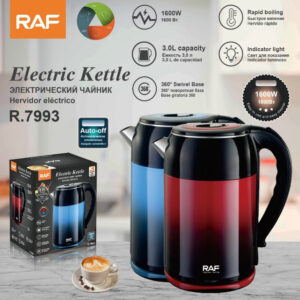 RAF European Standard Electric Kettle Double Layer Stainless Steel3.0L Home Electric Kettle Stainless Steel