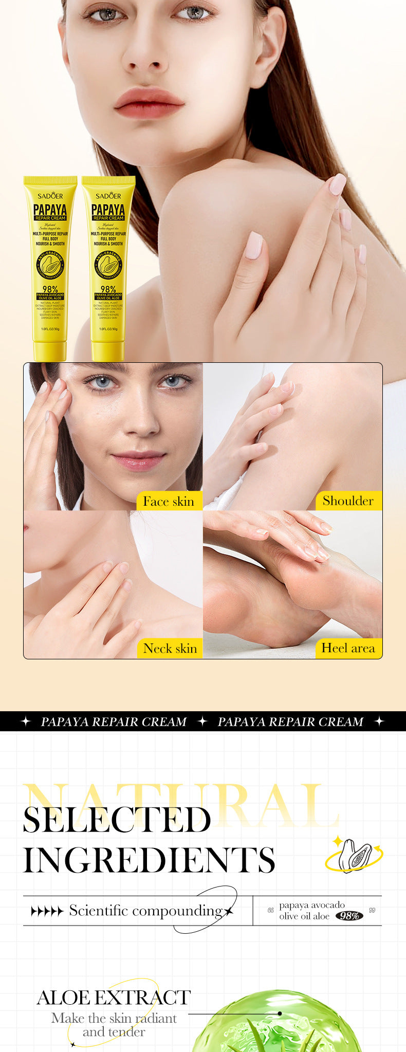 Papaya Skin Rejuvenation Cream30g SADOER Anti-chapped Body and Face Cream Wholesale for Cross-border Trade - 图片 10