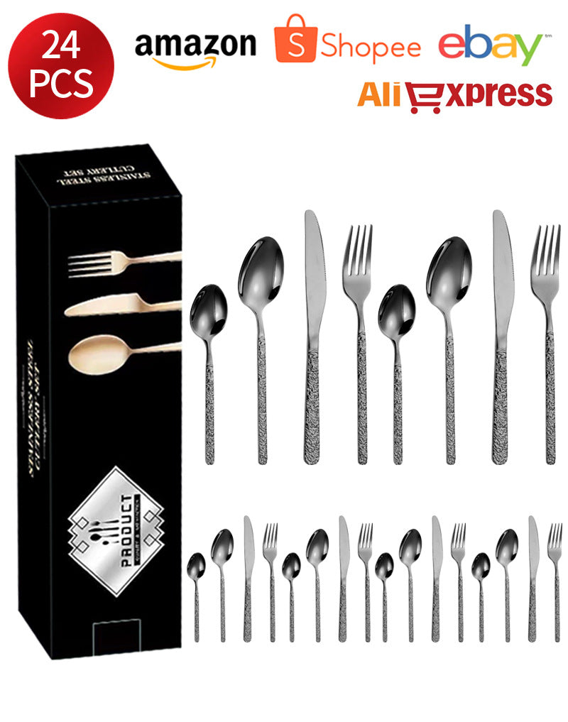410Stainless Steel Cutlery Set Stone Pattern Knife Fork Spoon24Western-style dining set6Steak Knife and Fork for One Person - 图片 33