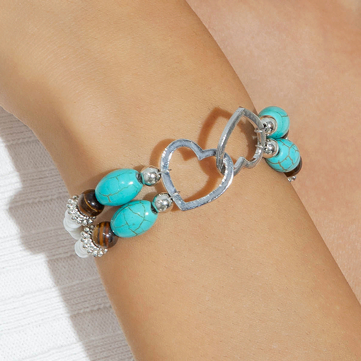 Wholesale Bohemian Vacation Style Rice Bead Turquoise Jewelry Set Metal Heart Jewelry - 图片 15