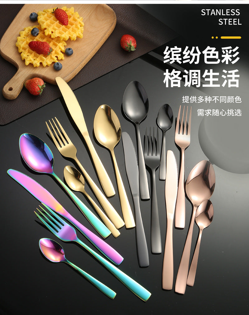 410Stainless Steel Cutlery Western Food Square Handle Knife Fork Spoon4Gift Set Cutlery Set Steak Knife Fork Spoon - 图片 13