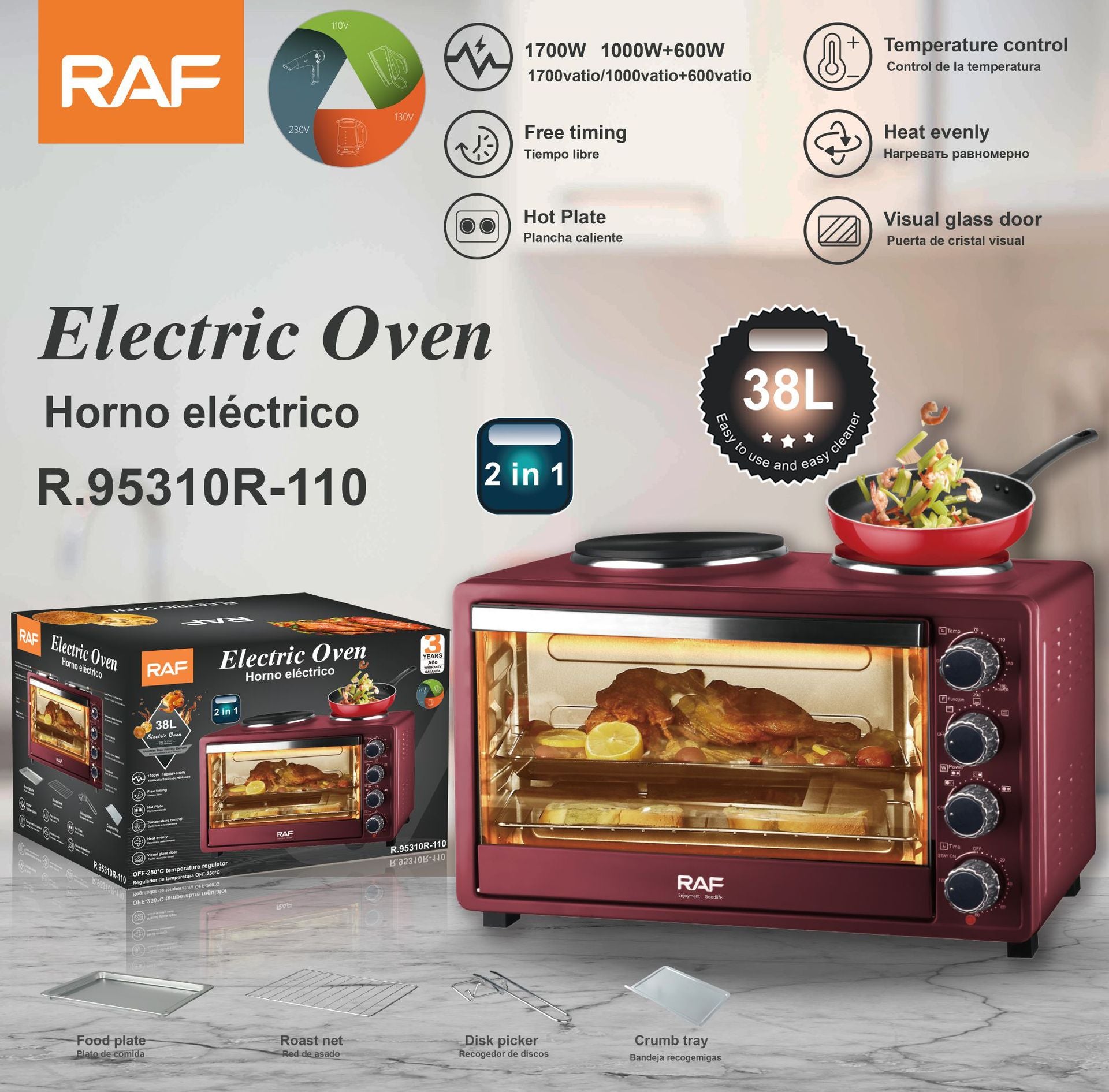 RAF Specially designed for European and American standard electric ovens and electric stoves with dual burners40L Large Capacity Top and Bottom Heating Home Oven - 图片 13
