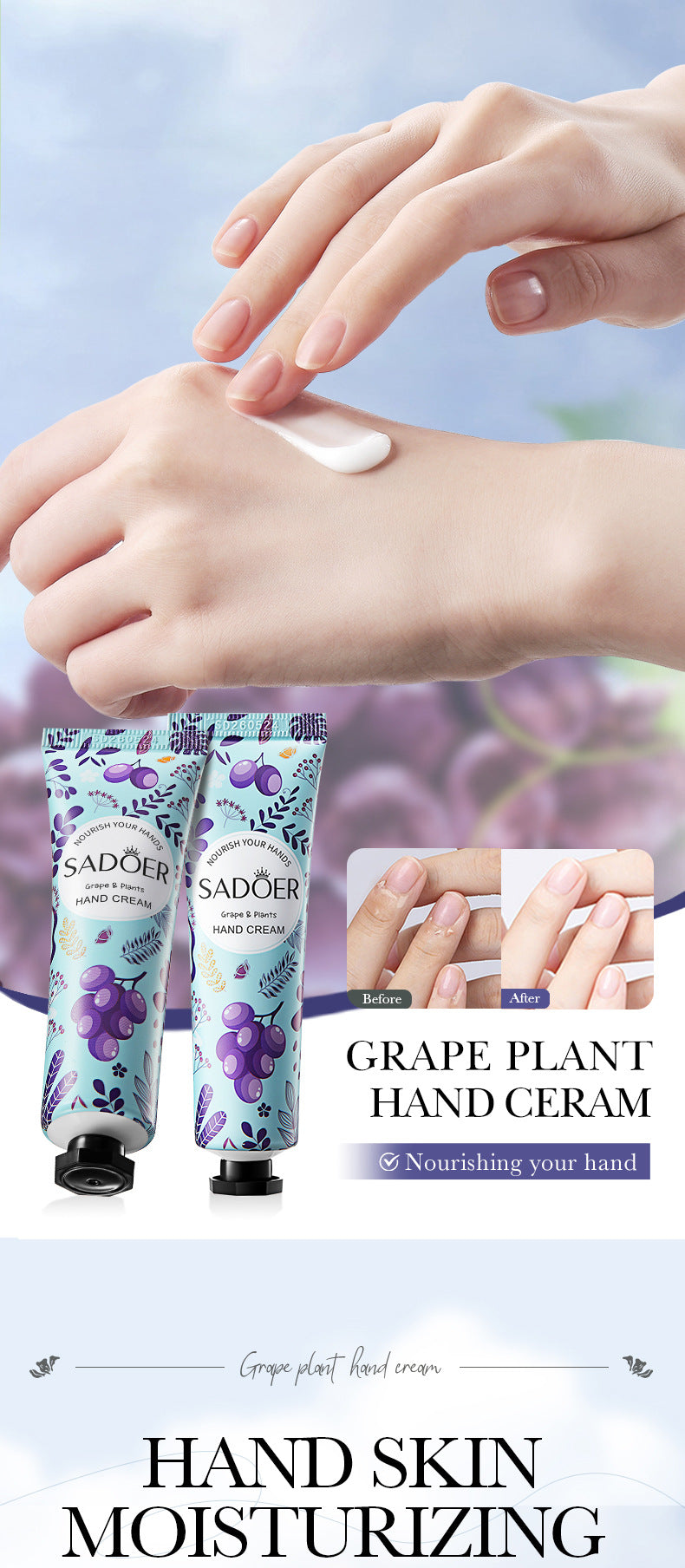 Grape Moisturizing Hand Cream SADOER Autumn and winter anti-chapped moisturizing hand cream cross-border foreign trade wholesale - 图片 7