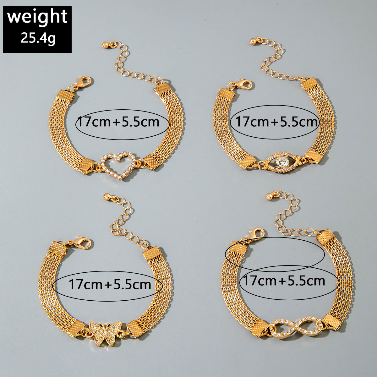 European and American Jewelry High-End Imitation Crystal Butterfly Bracelet Set Fashion Inlaid Diamond Heart Bracelet Wholesale - 图片 39