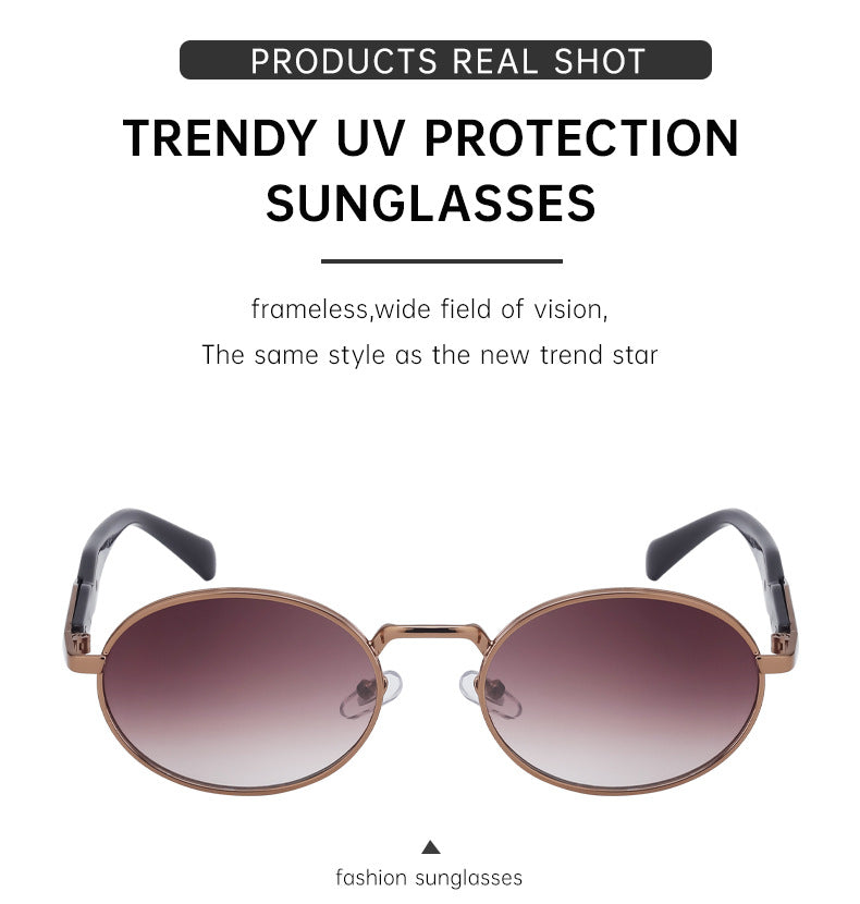 Oval Small Frame Sunglasses for Women, High-End Brand, European and American Style, Trendy UV Protection Sunglasses - 图片 19